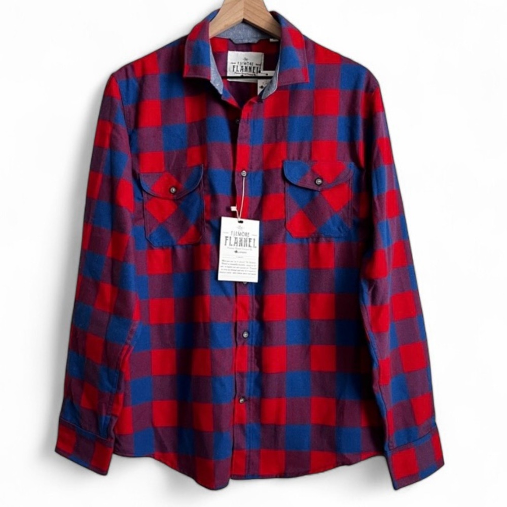 TALLWOODS The Filmore Flannel Buffalo Check Flannel Shirt Red Blue Button M NWT